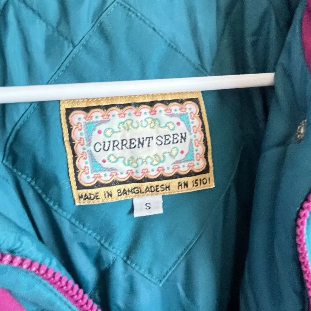 VTG 80s Current Seen Jacket Blue Color-block Womens Medium Retro Ski Coat - Picture 3 of 14